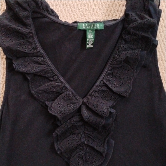 Lauren Ralph LRL Eyelet Lace Ruffle Black Midi Dress Preppy Coffee Brunch Date - Picture 6 of 16